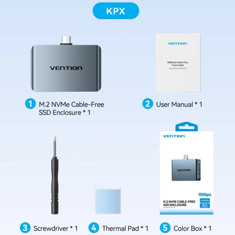 Зовнішня кишеня для SSD (корпус для накопичувача) Vention M.2 NVMe, Type-C 3.2 Gen 2-C