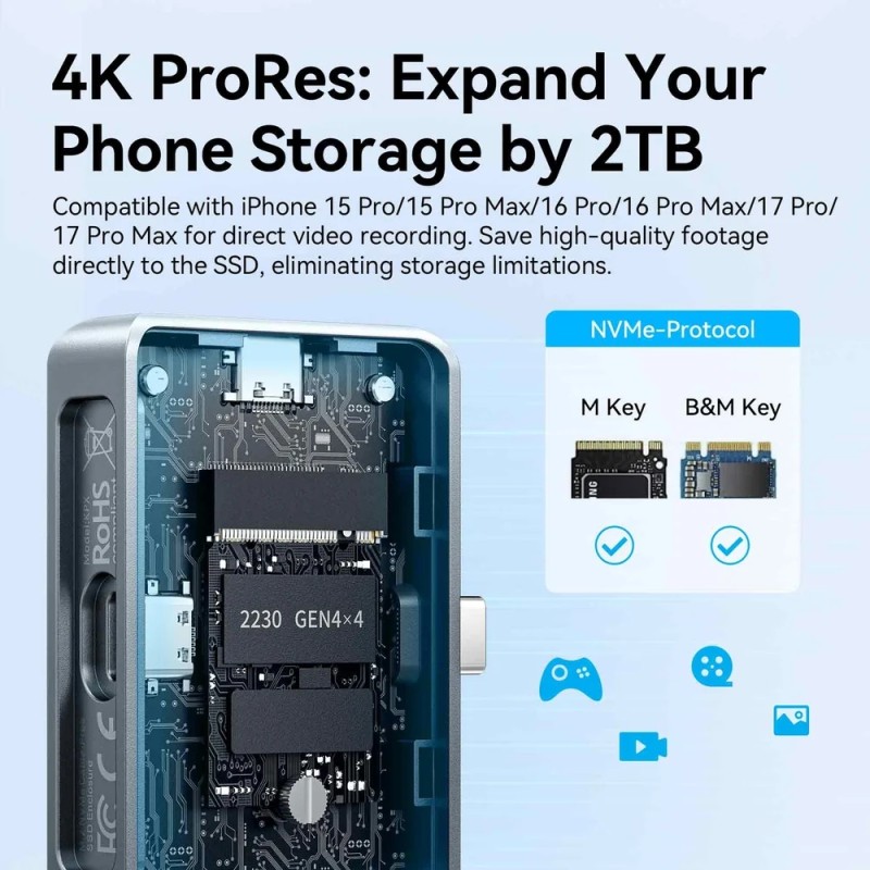 Зовнішня кишеня для SSD (корпус для накопичувача) Vention M.2 NVMe, Type-C 3.2 Gen 2-C