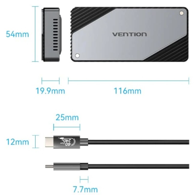 Зовнішня кишеня для SSD (корпус для накопичувача) Vention USB Type-C 4.0, сіра Зовнішня кишеня для SSD (корпус для накопичувача) Vention USB Type-C 4.0, сіра
