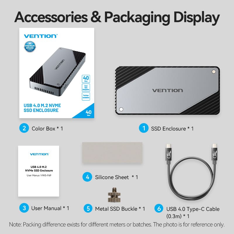 Зовнішня кишеня для SSD (корпус для накопичувача) Vention USB Type-C 4.0, сіра Зовнішня кишеня для SSD (корпус для накопичувача) Vention USB Type-C 4.0, сіра