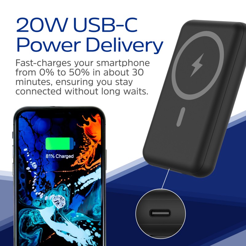 Павербанк (зовнішній акумулятор) Energizer Magnetic Wireless 10000mAh 22.5W PD Black
