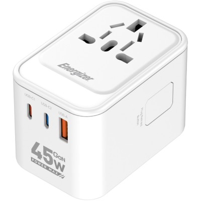 Зарядное устройство (сетевой адаптер) Energizer 45 Вт GaN, 3 USB, универсальные вилки