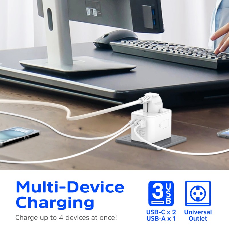 Зарядное устройство (сетевой адаптер) Energizer 45 Вт GaN, 3 USB, универсальные вилки