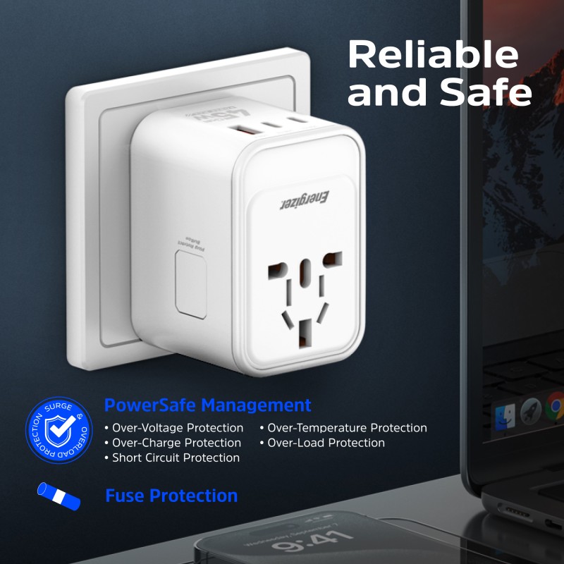 Зарядное устройство (сетевой адаптер) Energizer 45 Вт GaN, 3 USB, универсальные вилки