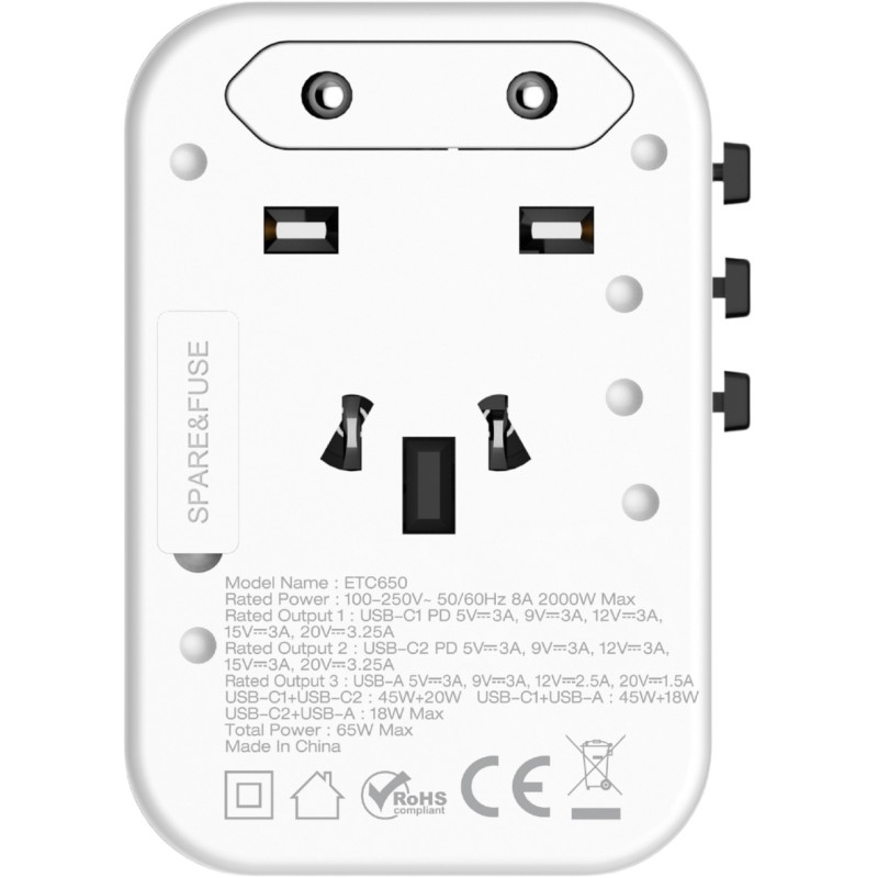 Зарядное устройство (сетевой адаптер) Energizer ETC650 65 Вт, 3 USB