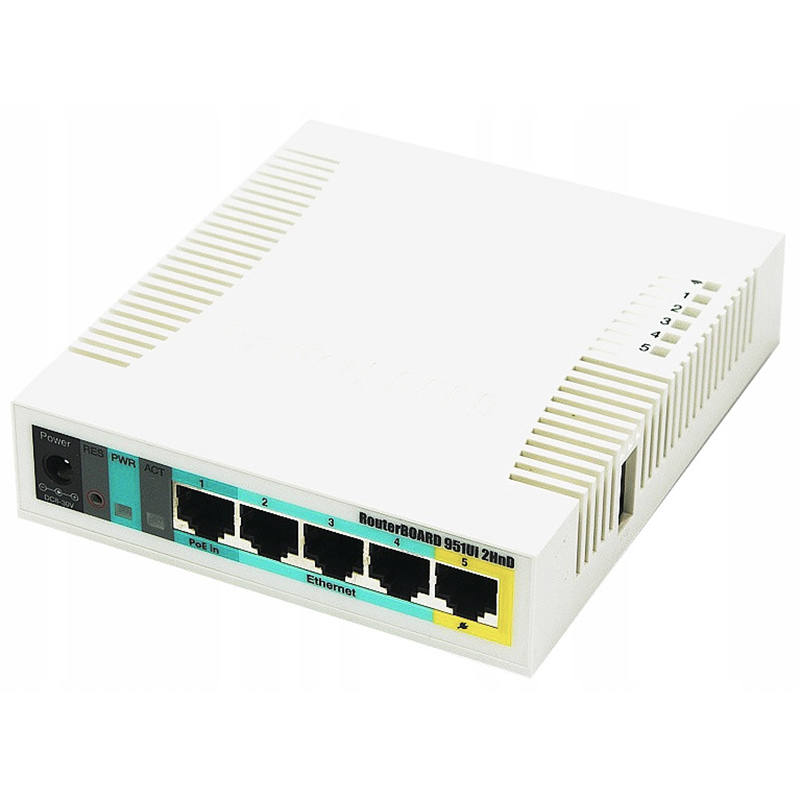 Wi-Fi маршрутизатор (роутер) Mikrotik RB951Ui-2HnD N300, 5 портів 10/100 Wi-Fi маршрутизатор (роутер) Mikrotik RB951Ui-2HnD N300, 5 портів 10/100