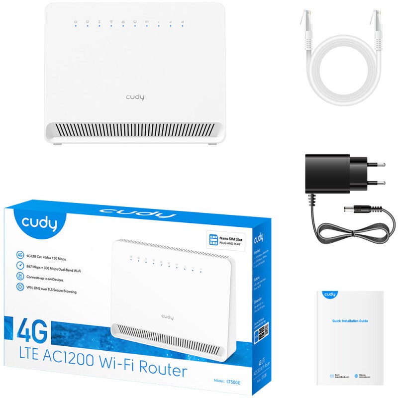 4G LTE маршрутизатор (роутер) Cudy LT500E AC1200, Wi‑Fi 2.4/5 ГГц