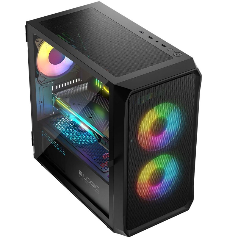 Корпус ПК (компьютерный корпус) LogicConcept PORTOS MESH+GLASS ARGB 3x120 мм чёрный без БП mATX