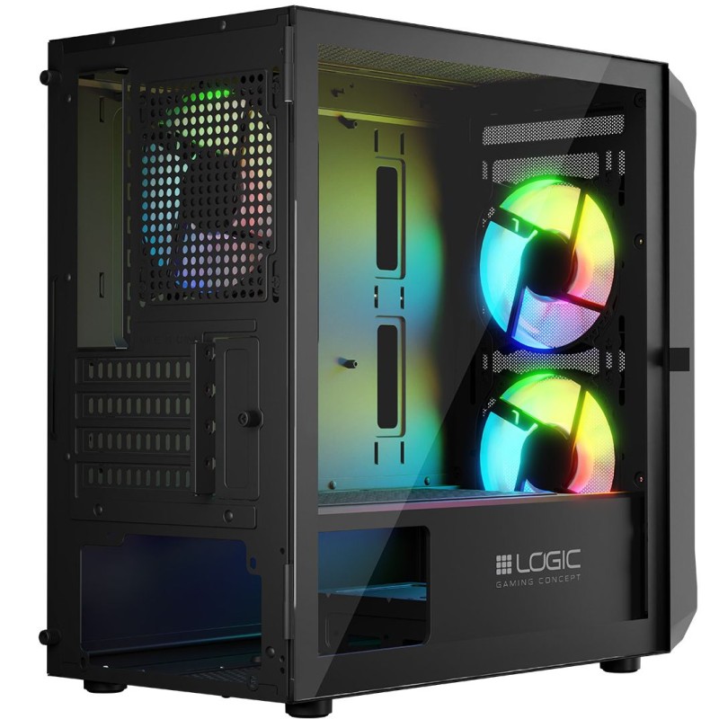 Корпус ПК (компьютерный корпус) LogicConcept PORTOS MESH+GLASS ARGB 3x120 мм чёрный без БП mATX