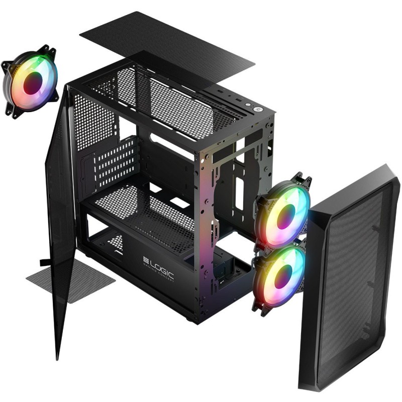 Корпус ПК (компьютерный корпус) LogicConcept PORTOS MESH+GLASS ARGB 3x120 мм чёрный без БП mATX