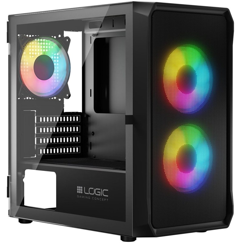 Корпус ПК (компьютерный корпус) LogicConcept PORTOS MESH+GLASS ARGB 3x120 мм чёрный без БП mATX