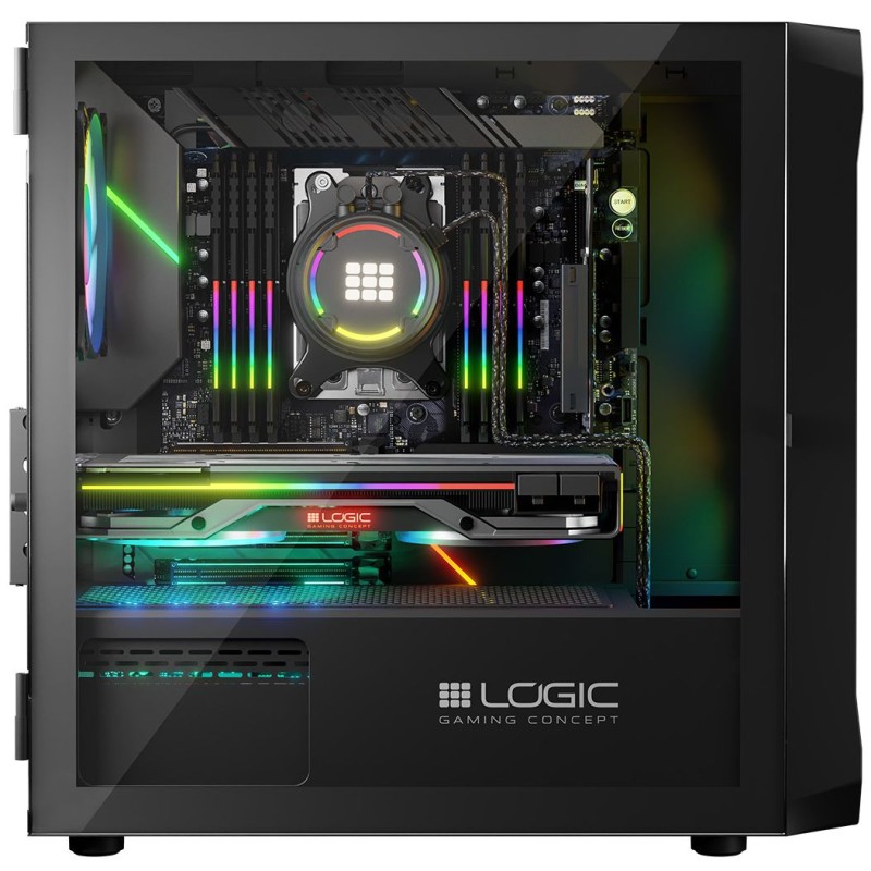 Корпус ПК (компьютерный корпус) LogicConcept PORTOS MESH+GLASS ARGB 3x120 мм чёрный без БП mATX