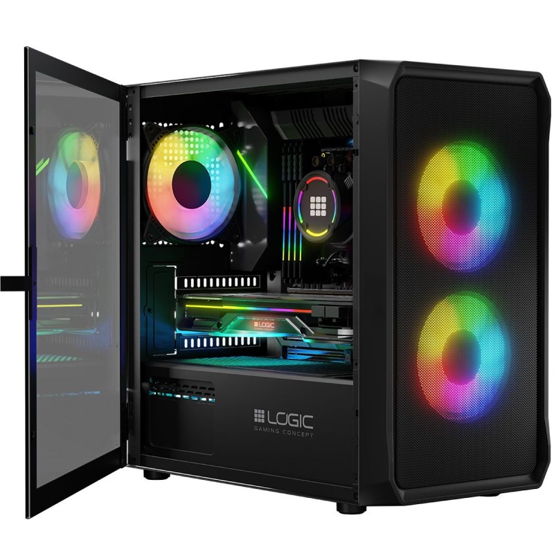 Корпус ПК (компьютерный корпус) LogicConcept PORTOS MESH+GLASS ARGB 3x120 мм чёрный без БП mATX