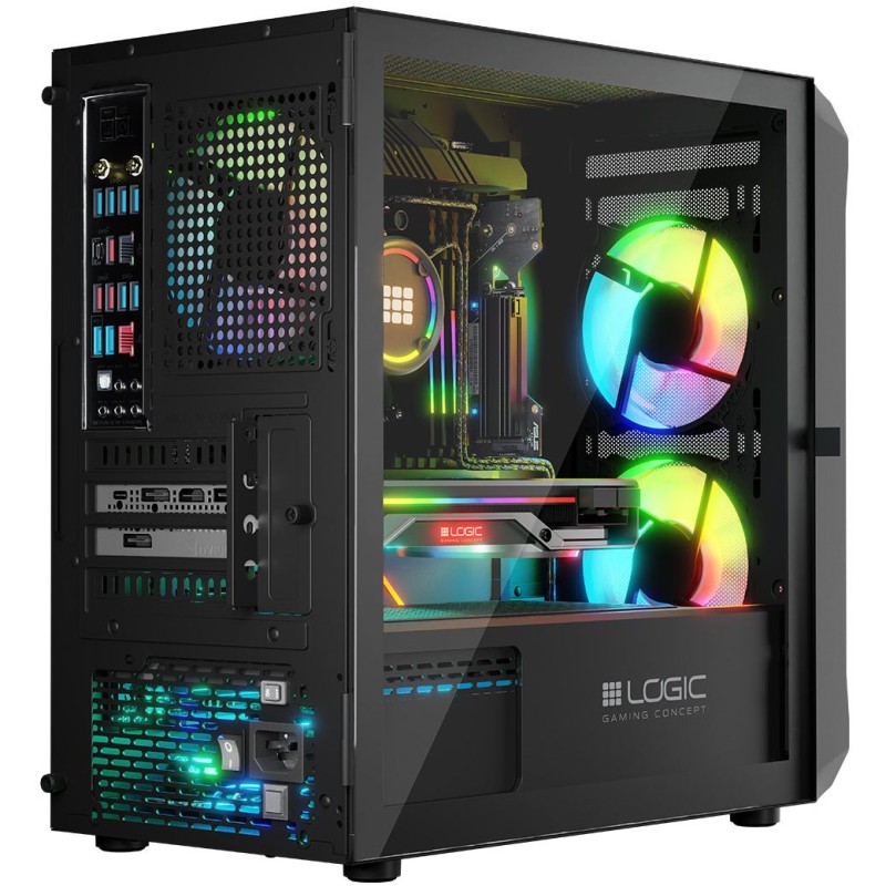 Корпус ПК (компьютерный корпус) LogicConcept PORTOS MESH+GLASS ARGB 3x120 мм чёрный без БП mATX