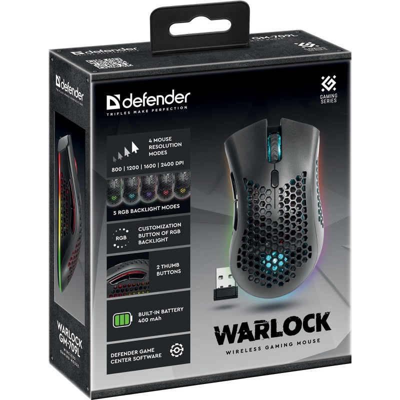 Ігрова мишка (геймерська миша) Defender Warlock GM-709L бездротова, 2400 DPI, чорна