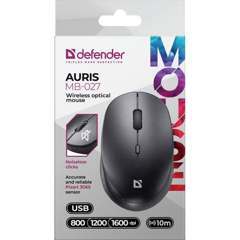 Бездротова миша (комп'ютерна мишка) Defender Auris MB-027 чорна, 800/1200/1600 dpi