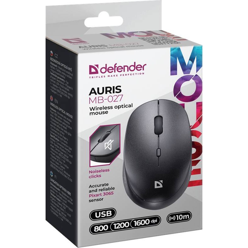 Бездротова миша (комп'ютерна мишка) Defender Auris MB-027 чорна, 800/1200/1600 dpi