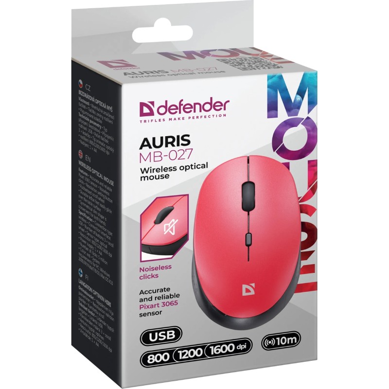 Беспроводная мышь (манипулятор) Defender Auris MB-027 1600 dpi, красно-чёрная