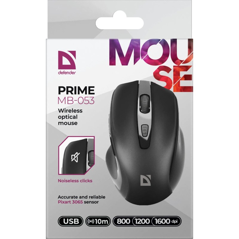 Бездротова миша (комп’ютерна мишка) Defender Prime MB-053 1600 dpi чорна Бездротова миша (комп’ютерна мишка) Defender Prime MB-053 1600 dpi чорна