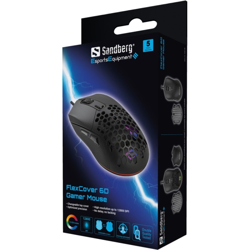 Ігрова мишка (компʼютерна миша) Sandberg FlexCover 6D Gamer Mouse 12800 dpi, чорна