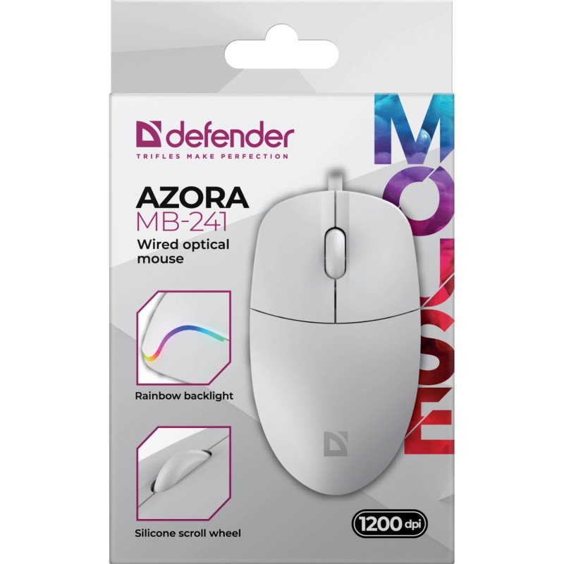 Компьютерная мышь (проводная мышь) Defender Azora MB-241 1200 dpi, белая