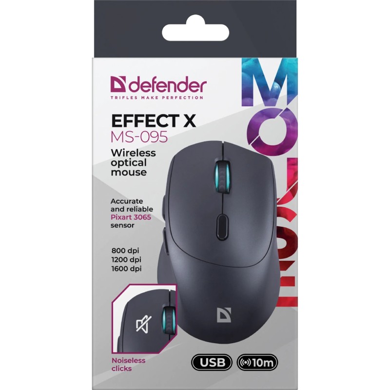 Компьютерная мышь (мышка) Defender Effect X MS-095 беспроводная, чёрная, 6 кнопок