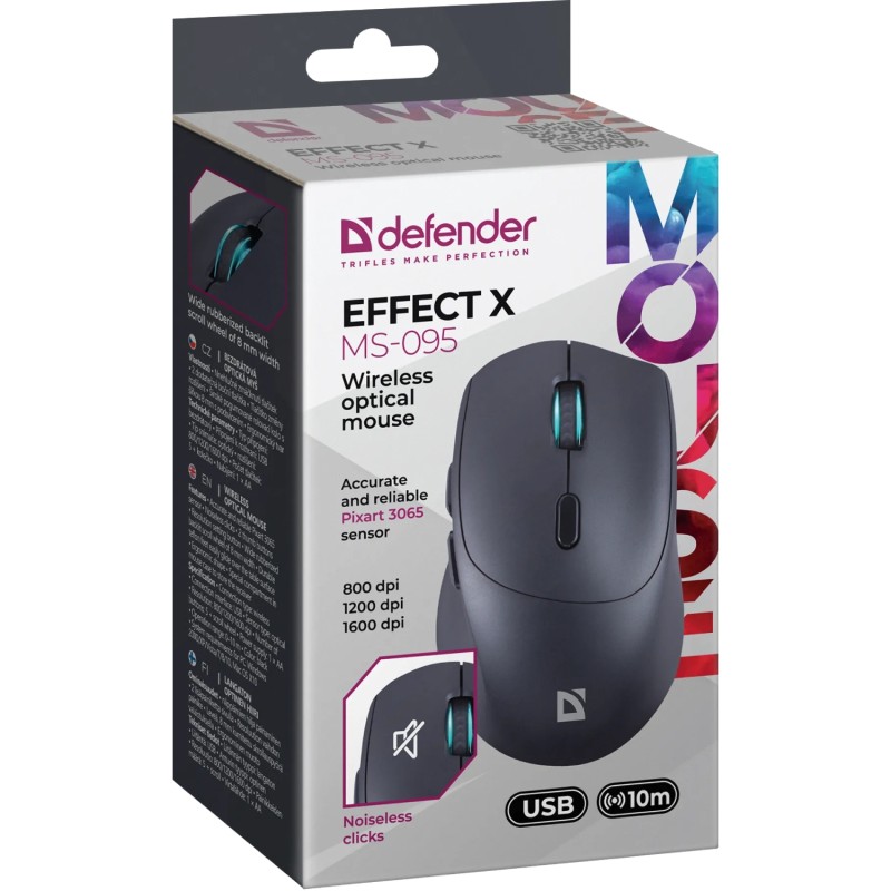 Компьютерная мышь (мышка) Defender Effect X MS-095 беспроводная, чёрная, 6 кнопок