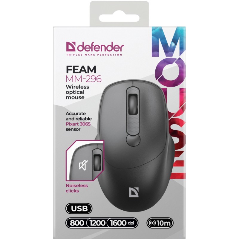 Мишка (бездротова миша) Defender Feam MM-296 1600 dpi чорна