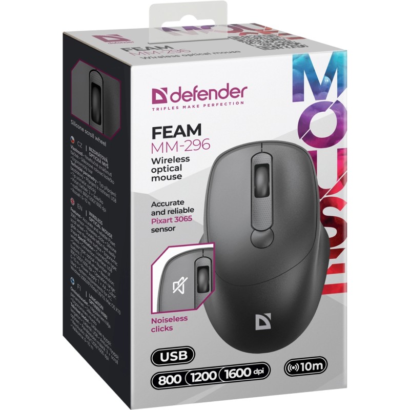 Мишка (бездротова миша) Defender Feam MM-296 1600 dpi чорна