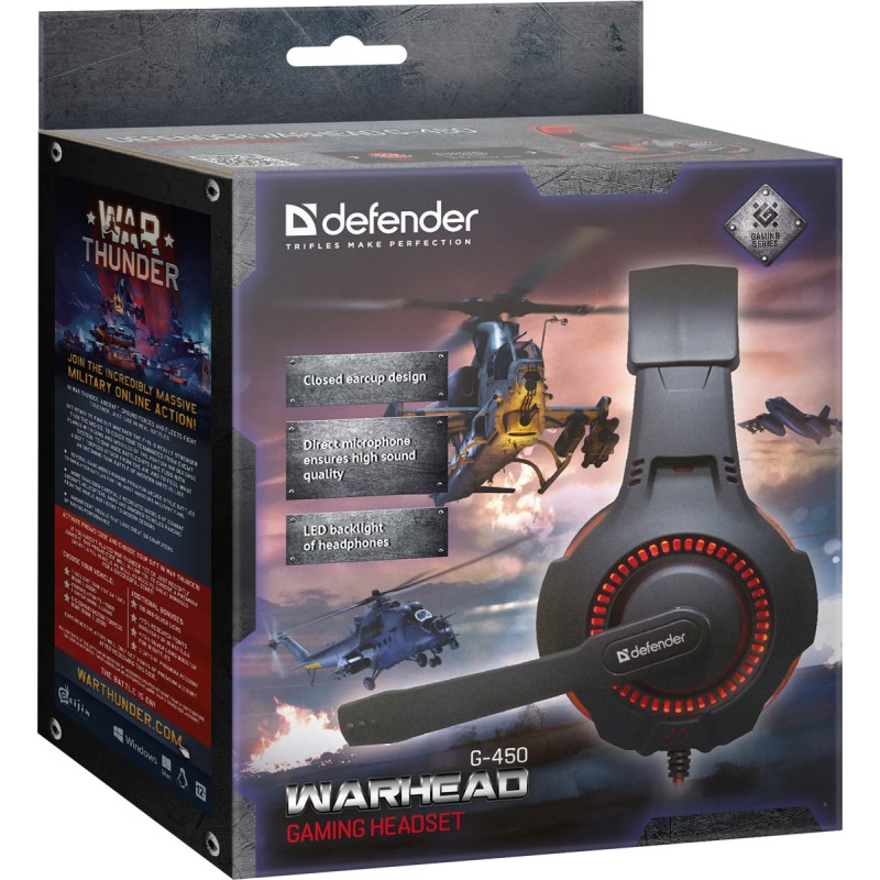 Игровая гарнитура (наушники с микрофоном) Defender Warhead G-450 USB, чёрно-красная