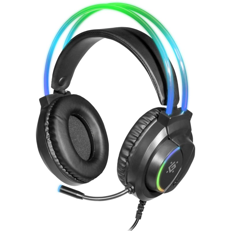 Игровая гарнитура (наушники с микрофоном) Defender Flame RGB, чёрная, кабель 2 м
