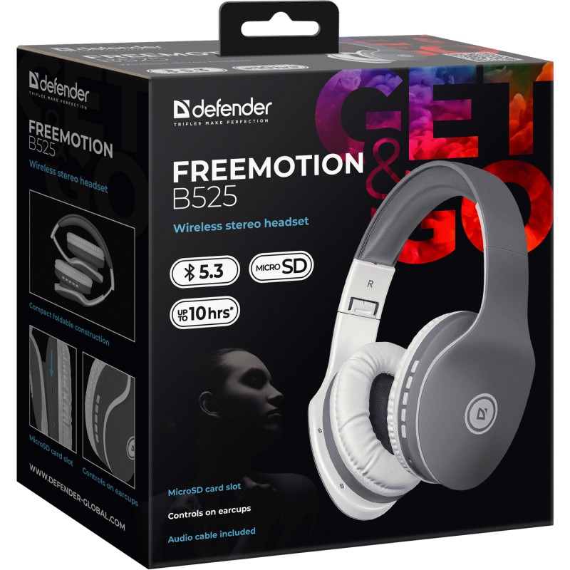 Гарнітура (навушники з мікрофоном) Defender FreeMotion B525 Bluetooth + 3,5 мм, біло-сіра Гарнітура (навушники з мікрофоном) Defender FreeMotion B525 Bluetooth + 3,5 мм, біло-сіра