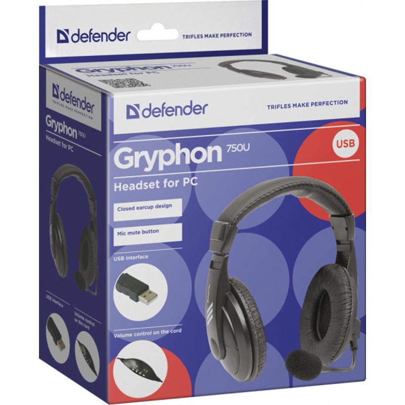 Гарнітура (навушники з мікрофоном) Defender Gryphon 750U USB чорна