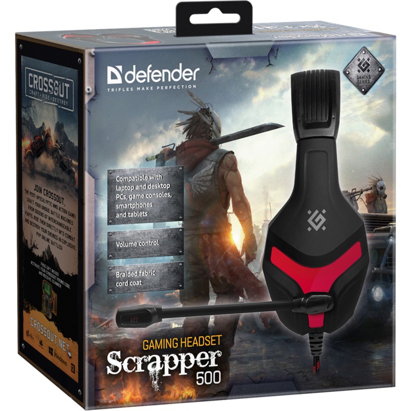 Игровая гарнитура (игровые наушники) Defender Scrapper 500 кабель 2 м, черно-красная Игровая гарнитура (игровые наушники) Defender Scrapper 500 кабель 2 м, черно-красная