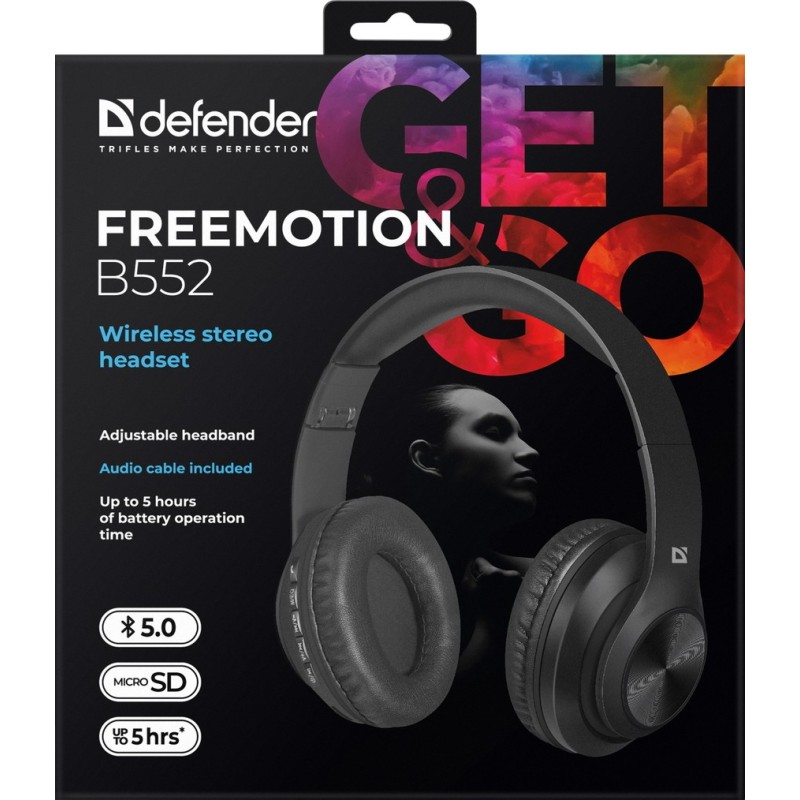 Гарнітура (навушники з мікрофоном) Defender FreeMotion B552 Bluetooth+3,5 мм чорна