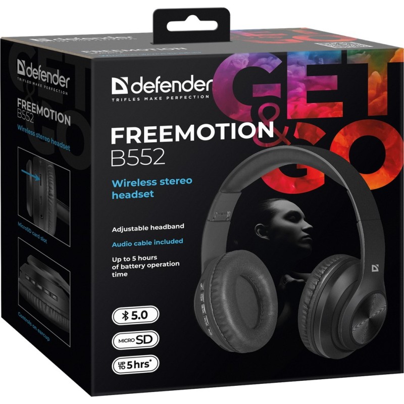 Гарнітура (навушники з мікрофоном) Defender FreeMotion B552 Bluetooth+3,5 мм чорна