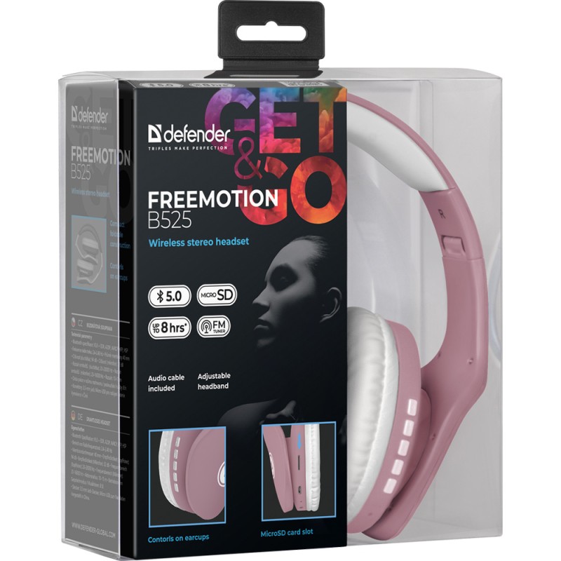 Гарнітура (навушники з мікрофоном) Defender FreeMotion B525 Bluetooth, White-Pink