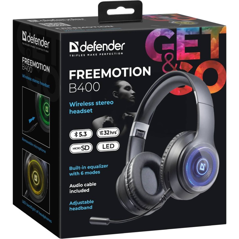 Гарнітура (навушники з мікрофоном) Defender FreeMotion B400 Bluetooth та 3,5 мм, чорна