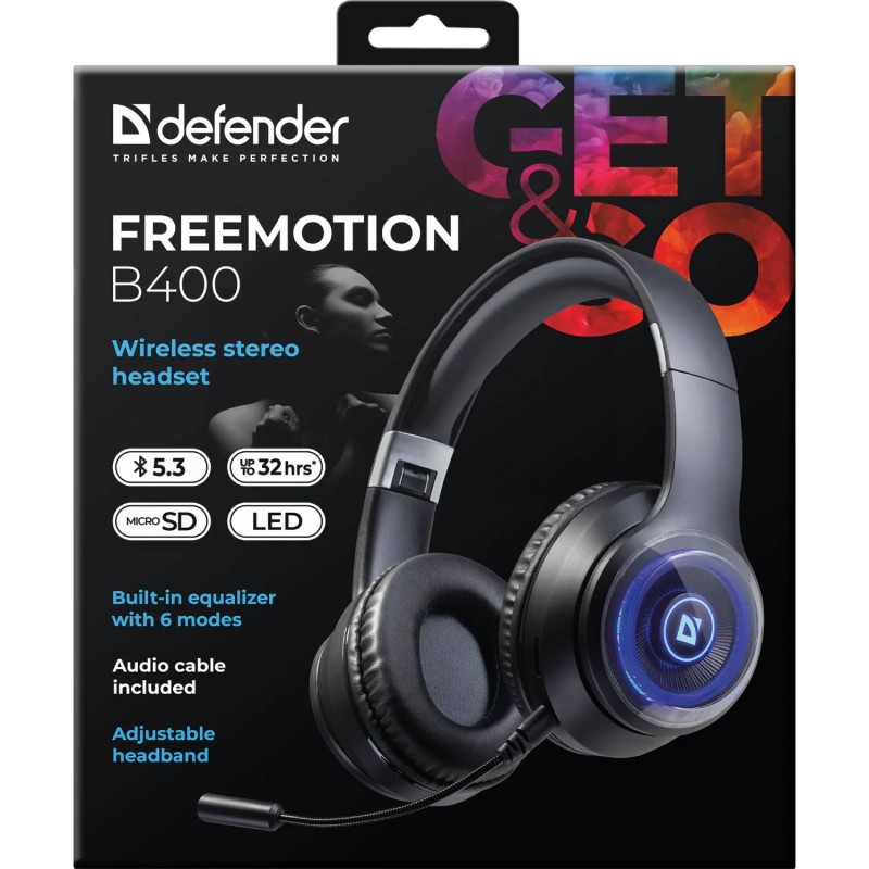 Гарнітура (навушники з мікрофоном) Defender FreeMotion B400 Bluetooth та 3,5 мм, чорна
