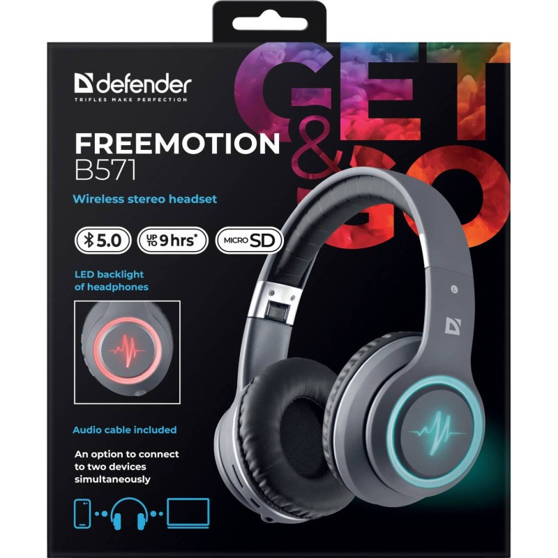 Гарнітура (навушники з мікрофоном) Defender FreeMotion B571 Bluetooth, сірі