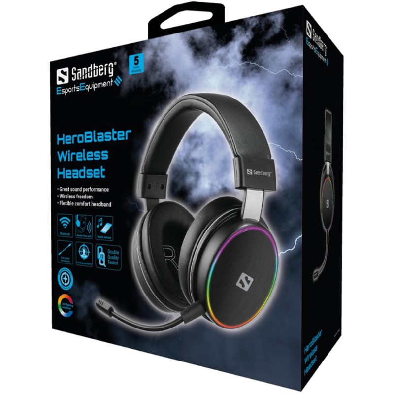 Игровая гарнитура (наушники с микрофоном) Sandberg HeroBlaster Bluetooth Led Headset чёрная