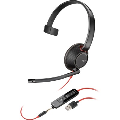 Гарнітура (навушники з мікрофоном) Poly BlackWire 5210 USB-A, чорна-червона