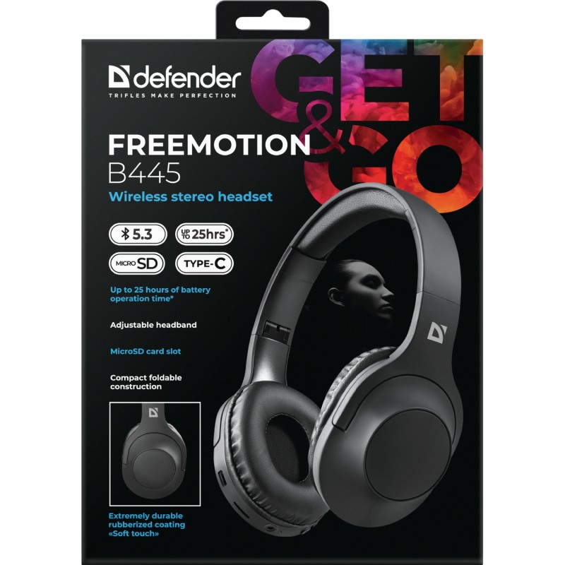 Гарнітура (навушники з мікрофоном) Defender FreeMotion B445 чорна, Bluetooth