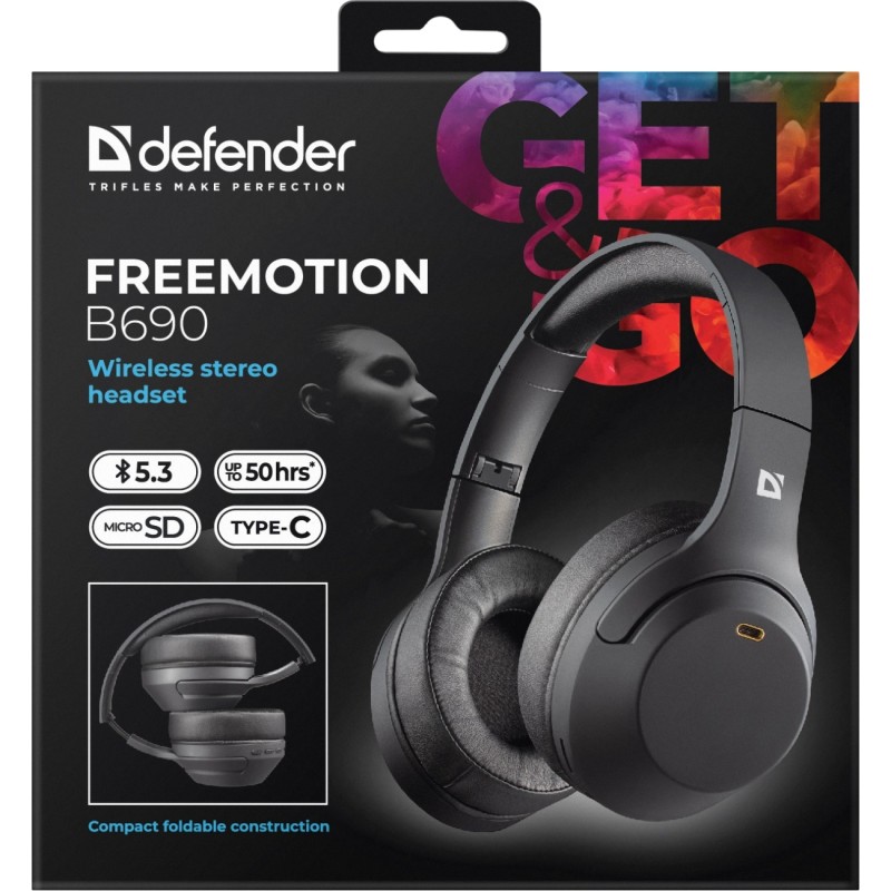 Беспроводная гарнитура (наушники с микрофоном) Defender FreeMotion B690 Bluetooth + 3,5 мм, черная