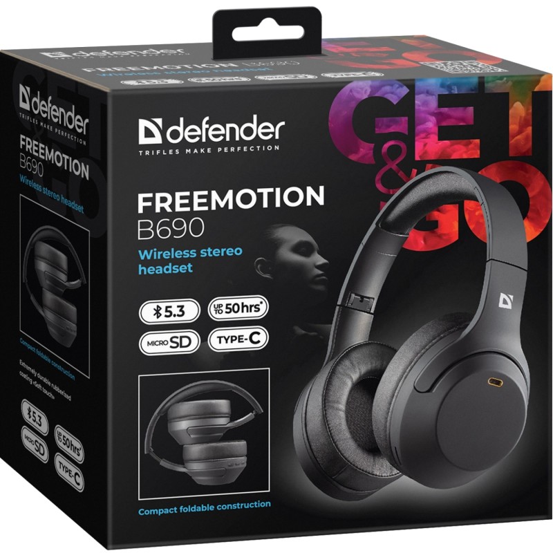 Беспроводная гарнитура (наушники с микрофоном) Defender FreeMotion B690 Bluetooth + 3,5 мм, черная