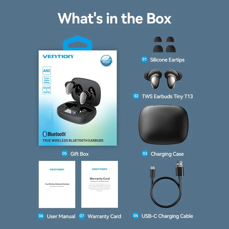 TWS-навушники (бездротова гарнітура) Vention Tiny Earbuds T13 чорні TWS-навушники (бездротова гарнітура) Vention Tiny Earbuds T13 чорні