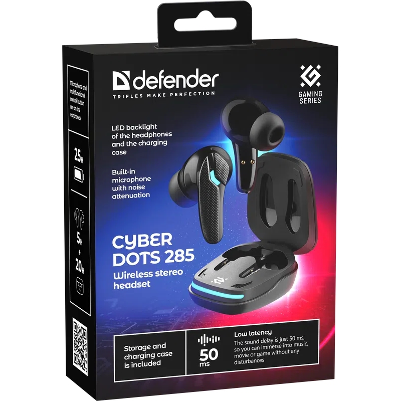 Ігрова гарнітура (TWS-навушники) Defender CyberDots 285 Bluetooth чорна Ігрова гарнітура (TWS-навушники) Defender CyberDots 285 Bluetooth чорна