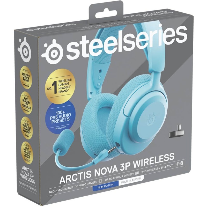Игровая гарнитура (беспроводные наушники) SteelSeries Arctis Nova 3P Wireless MultiPlatform Aqua бирюзовая