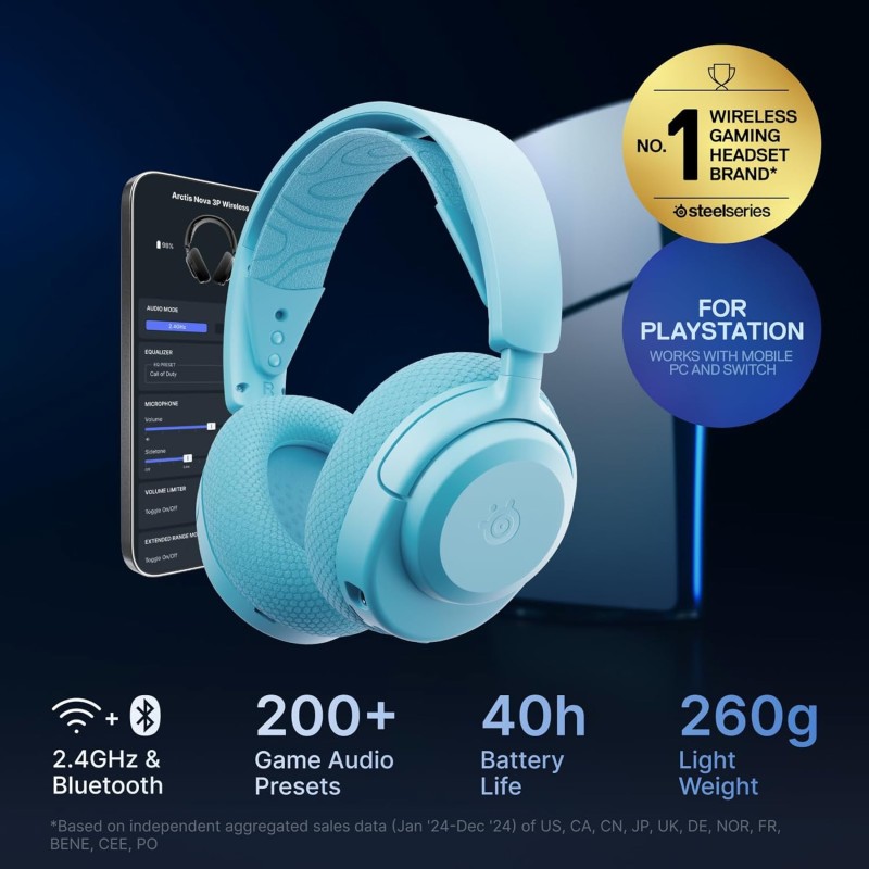 Игровая гарнитура (беспроводные наушники) SteelSeries Arctis Nova 3P Wireless MultiPlatform Aqua бирюзовая