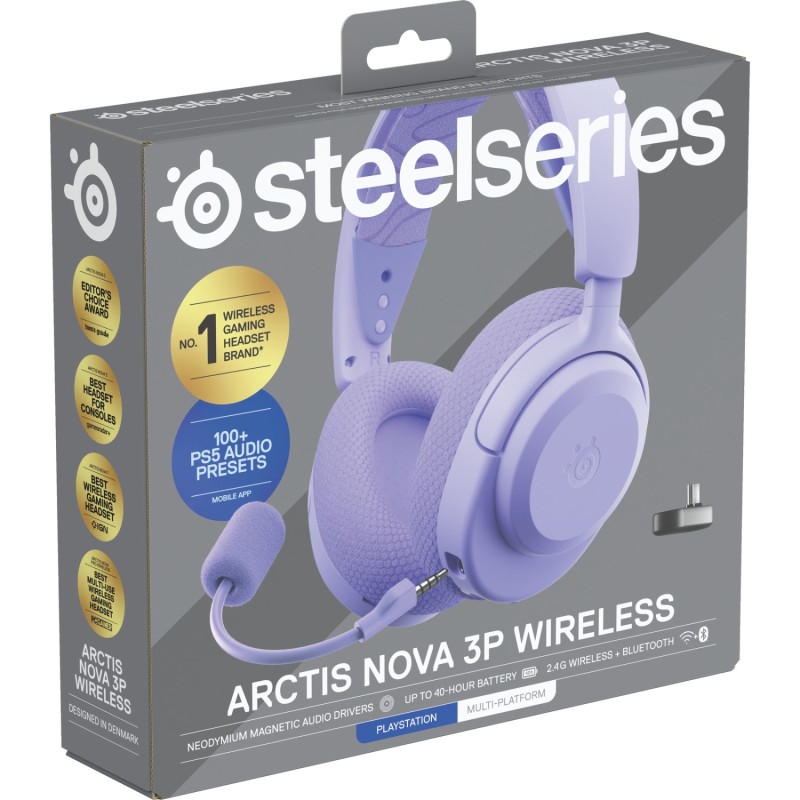 Ігрова гарнітура (бездротові навушники) SteelSeries Arctis Nova 3P Wireless фіолетова